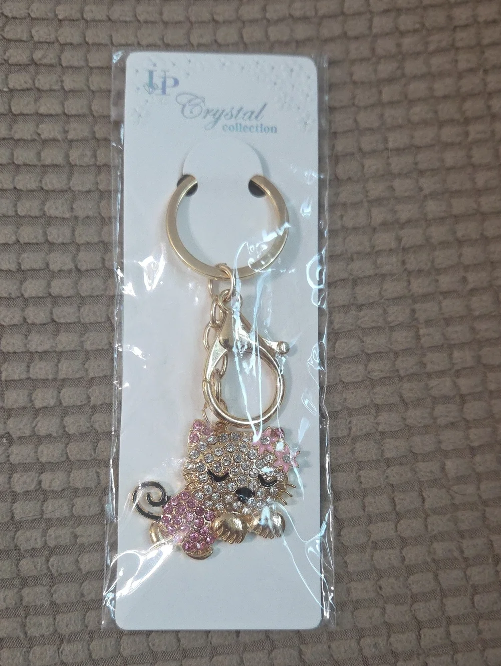 NWT Gold-Tone Pink Rhinestone Cat Keychain/Bag Charm